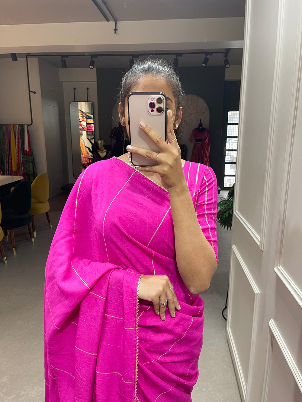 Pink Color Sequins And Zari Work Viscose Chanderi Saree Clothsvilla