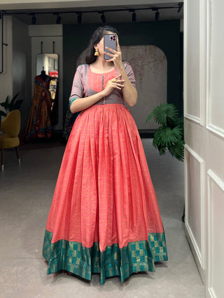 Pink Color Zari Weaving Work Zari Chex Festival Dress Clothsvilla