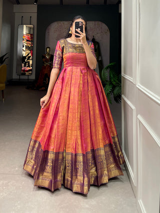 Pink Color Zari Weaving Work Kanjivaram Dress Clothsvilla