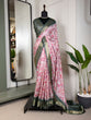 Load image into Gallery viewer, Pink Color Printed With Zari Border Dola Silk Saree Clothsvilla