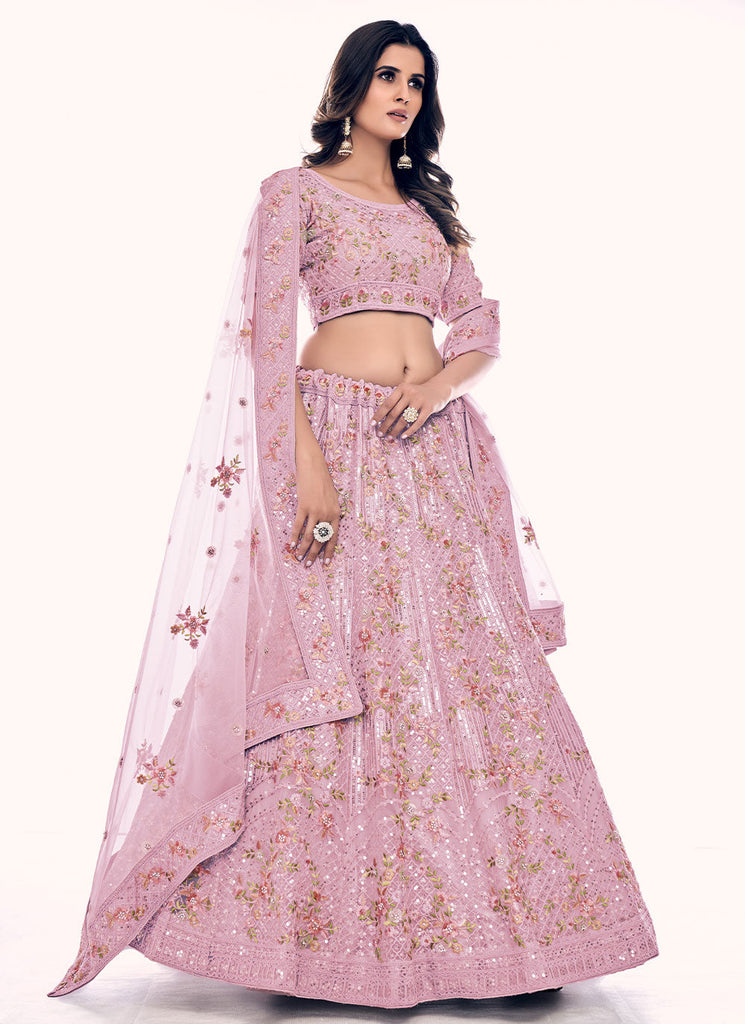 Buy Phenomenal Rose Pink Floral Printed Banglory Silk Wedding Lehenga Choli  from Designer Lehenga Choli