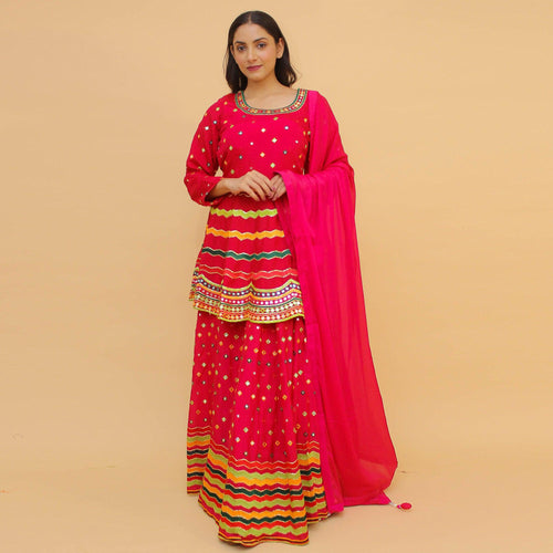 Pink Embroidered With Embellished Art Silk Lehenga Kameez Clothsvilla