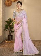 Load image into Gallery viewer, Pink Organza Zari Saree For Wedding Clothsvilla