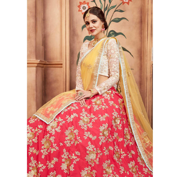 Pink Festive Wear Thread Sequins Zari Work Tafetta Silk Lehenga Choli Clothsvilla