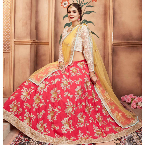 Pink Festive Wear Thread Sequins Zari Work Tafetta Silk Lehenga Choli Clothsvilla