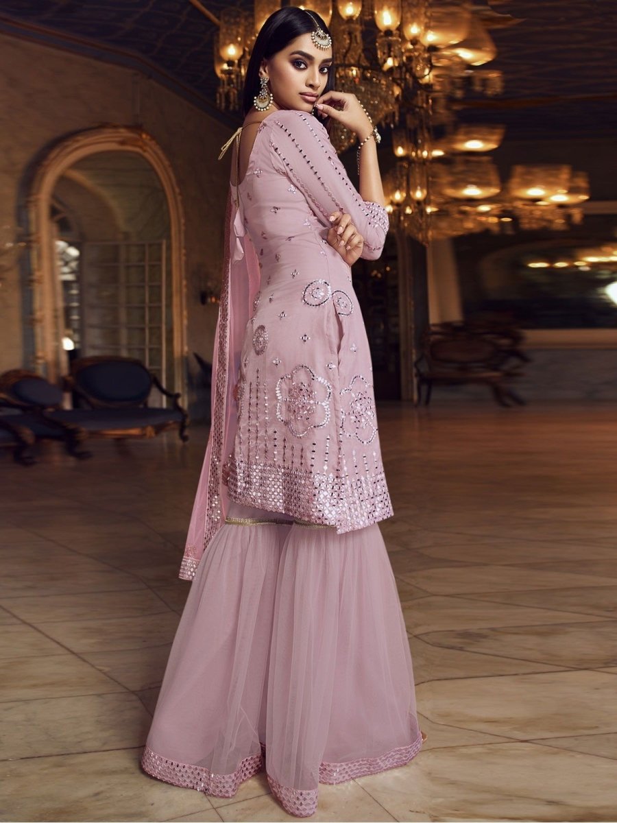 Pink Organza Partywear Sharara Suit Clothsvilla