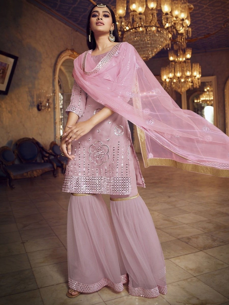 Pink Organza Partywear Sharara Suit Clothsvilla