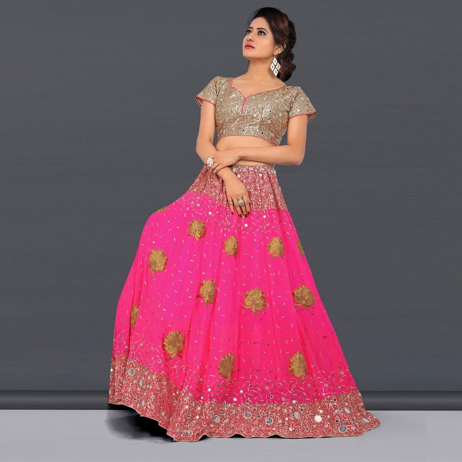 Pink Party Wear Sequins Embroidered Georgette Lehenga Choli Clothsvilla