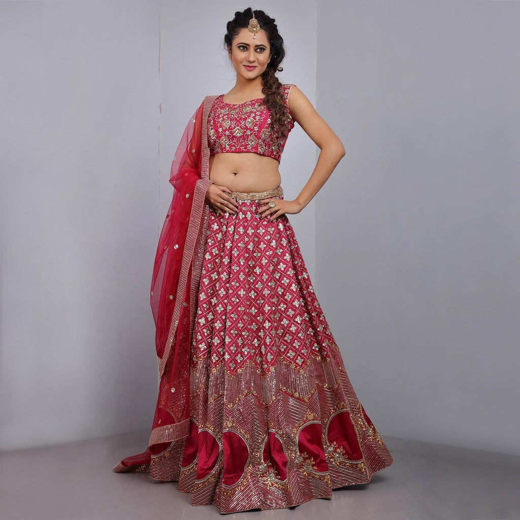 Pink Partywear Multi Sequence Embroidered Net Lehenga Choli