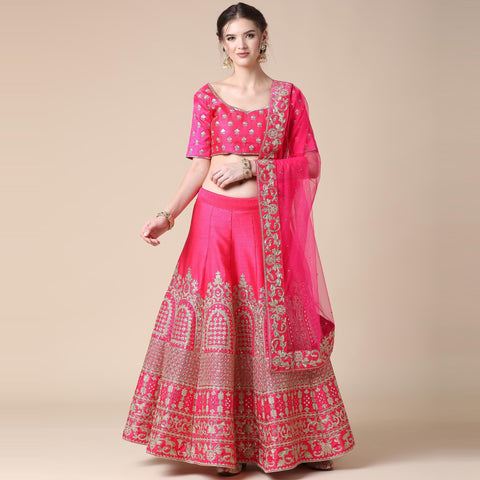 Pink Partywear Sequins Embroidered Heavy Silk Lehenga Clothsvilla Main image