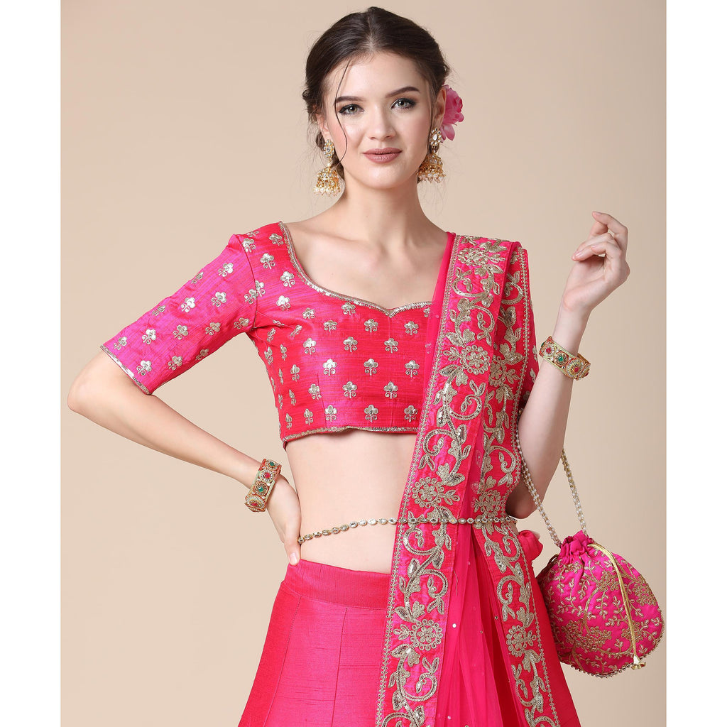 Pink Partywear Sequins Embroidered Heavy Silk Lehenga Clothsvilla