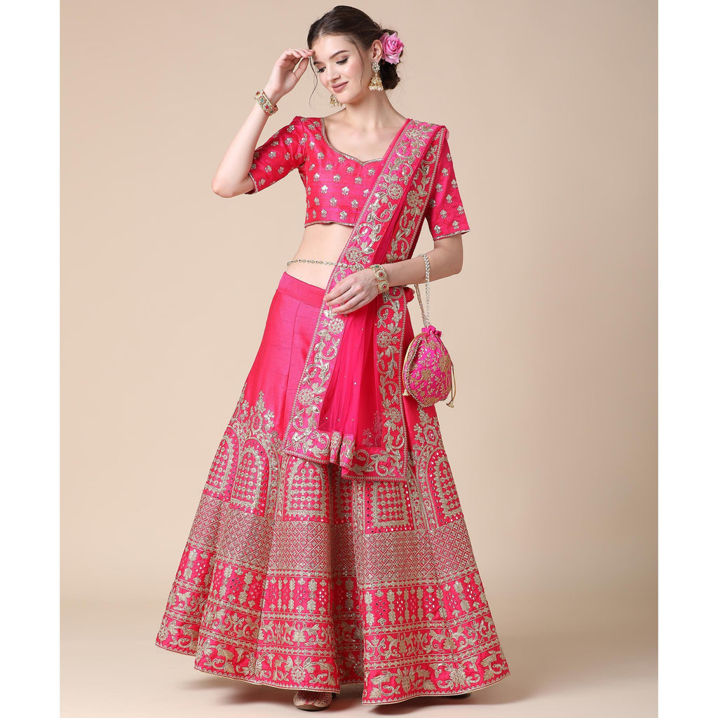 Pink Partywear Sequins Embroidered Heavy Silk Lehenga Clothsvilla