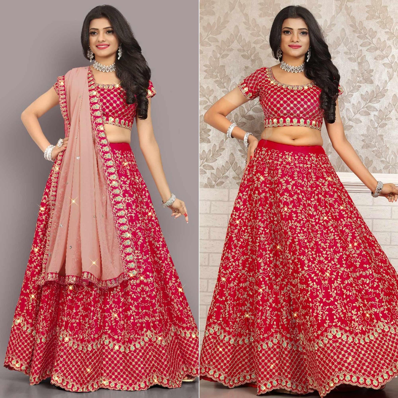 Pink Partywear Sequins Embroidery Satin Lehenga Choli Clothsvilla
