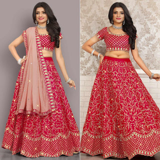 Pink Partywear Sequins Embroidery Satin Lehenga Choli Clothsvilla