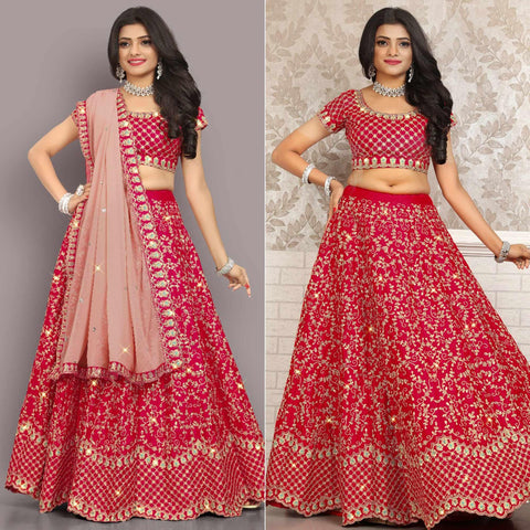 Pink Partywear Sequins Embroidery Satin Lehenga Choli Clothsvilla Main image