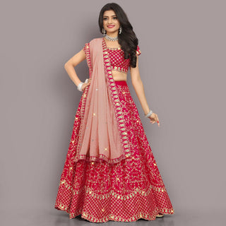 Pink Partywear Sequins Embroidery Satin Lehenga Choli Clothsvilla