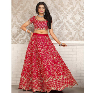 Pink Partywear Sequins Embroidery Satin Lehenga Choli Clothsvilla