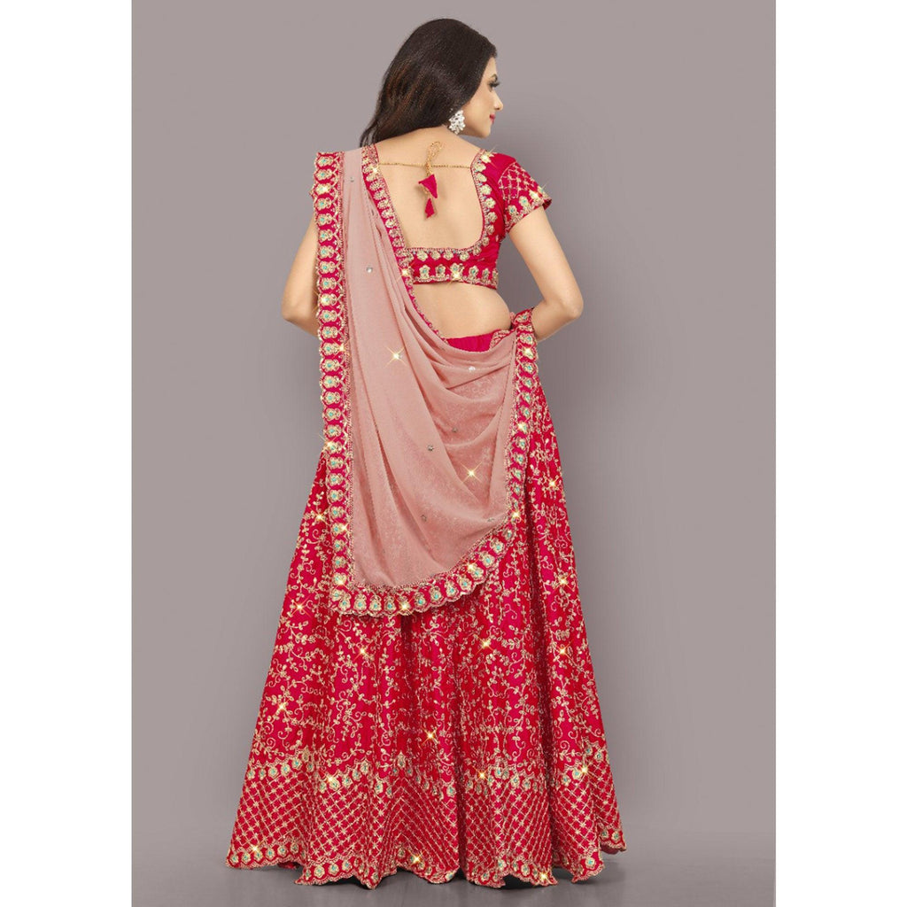 Pink Partywear Sequins Embroidery Satin Lehenga Choli Clothsvilla