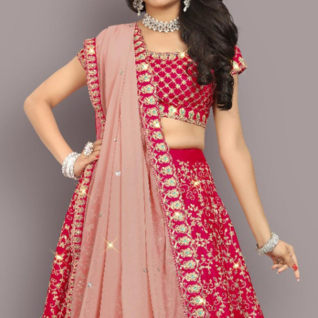 Pink Embroidered Silk Lehenga Choli With Heavy Blouse Latest 2291LG01