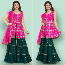 Load image into Gallery viewer, Pink Partywear Thread With Mirror Embroidered Georgette Sharara Suit Clothsvilla