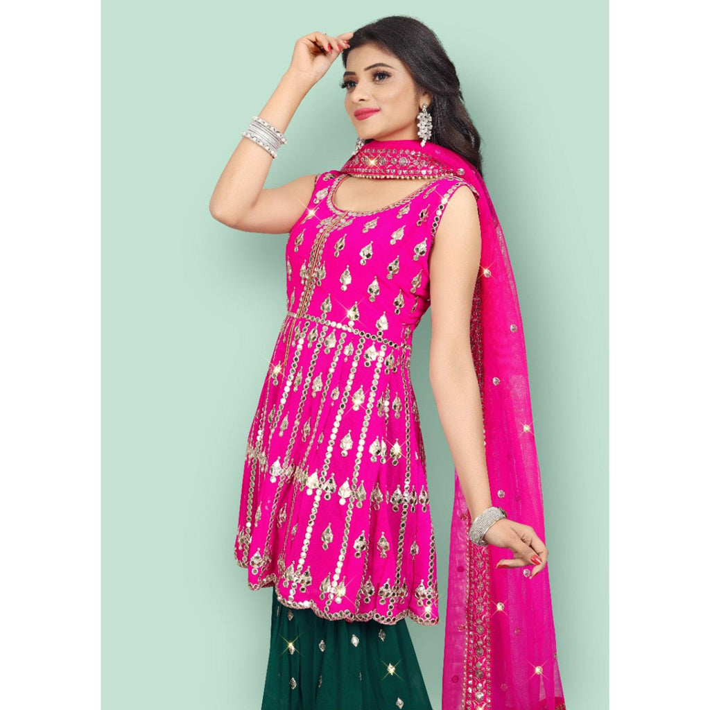 Pink Partywear Thread With Mirror Embroidered Georgette Sharara Suit Clothsvilla