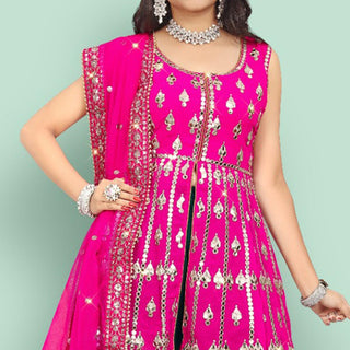 Pink Partywear Thread With Mirror Embroidered Georgette Sharara Suit Clothsvilla