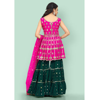Pink Partywear Thread With Mirror Embroidered Georgette Sharara Suit Clothsvilla
