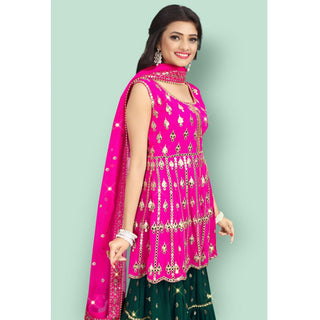 Pink Partywear Thread With Mirror Embroidered Georgette Sharara Suit Clothsvilla