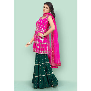 Pink Partywear Thread With Mirror Embroidered Georgette Sharara Suit Clothsvilla