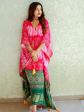 Load image into Gallery viewer, Pink Color Digital bandhej Printed Pure Gaji Silk Kaftan Dress Clothsvilla