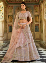 Load image into Gallery viewer, Pink Stone And Zari Work Organza Base Engagement Lehenga Clothsvilla