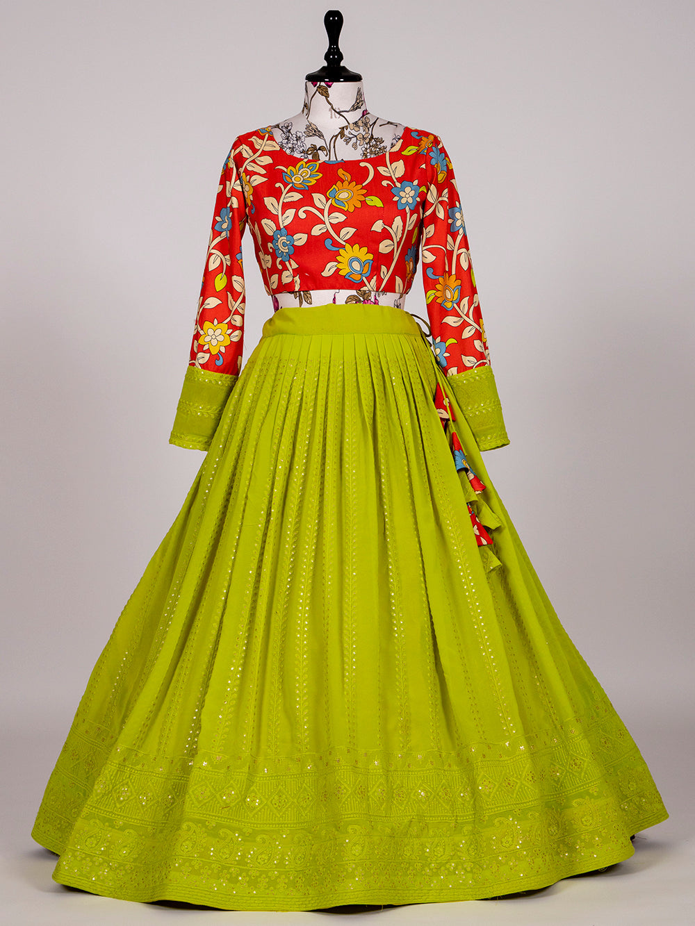 Pista Color Lucknowi Sequins Embroidery Work Lehenga Crop Top Clothsvilla
