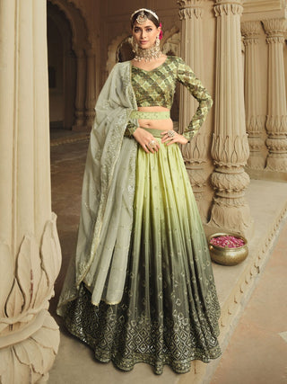 Pista Green and Mehdi Green Silk Embroidered Lehenga Choli Clothsvilla