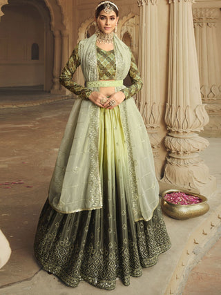 Pista Green and Mehdi Green Silk Embroidered Lehenga Choli Clothsvilla