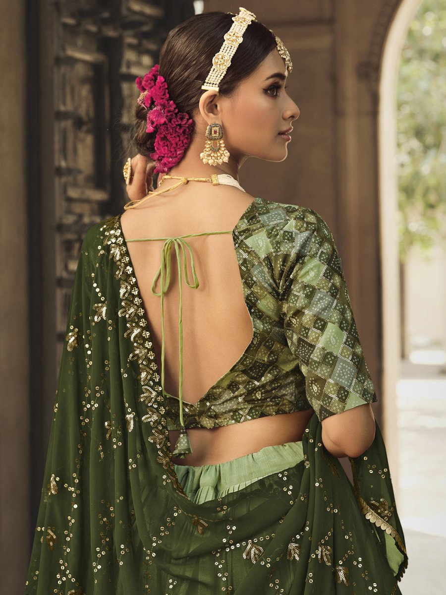 Pista Green and Olive Green Silk Embroidered Lehenga Choli Clothsvilla
