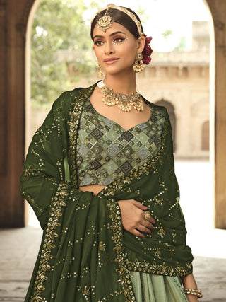 Pista Green and Olive Green Silk Embroidered Lehenga Choli Clothsvilla