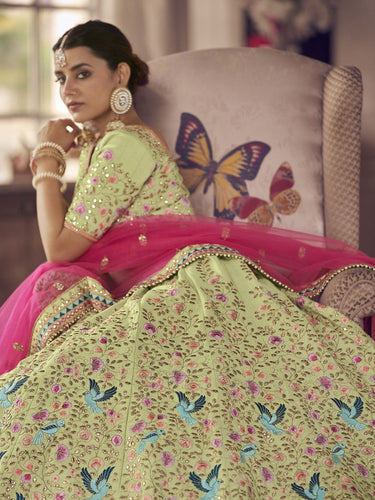 Pista Green Art Silk Partywear Lehenga Choli Clothsvilla