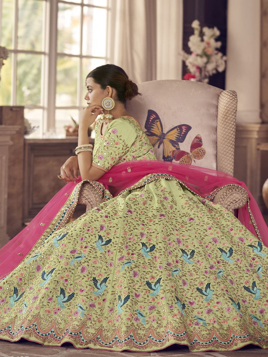 Pista Green Art Silk Partywear Lehenga Choli Clothsvilla