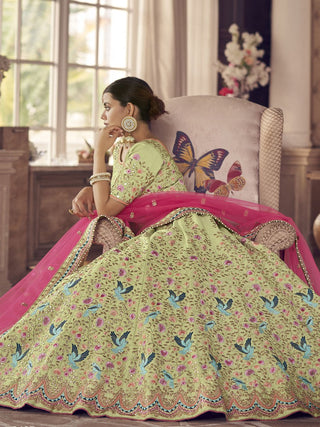 Pista Green Art Silk Partywear Lehenga Choli Clothsvilla