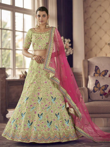 Pista Green Art Silk Partywear Lehenga Choli Clothsvilla