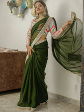 Load image into Gallery viewer, Mehendi Color Sequins &amp; Thread Embroidery Lace Border Georgette Saree Clothsvilla