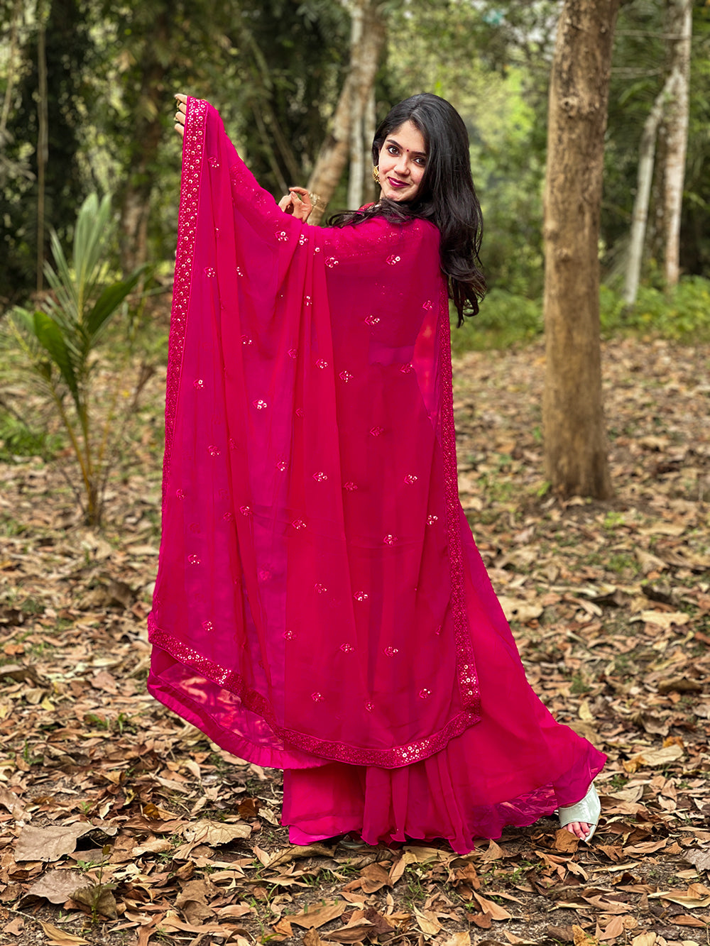 Rani Pink Color Plain Work Blooming Georgette Lehenga Choli Clothsvilla