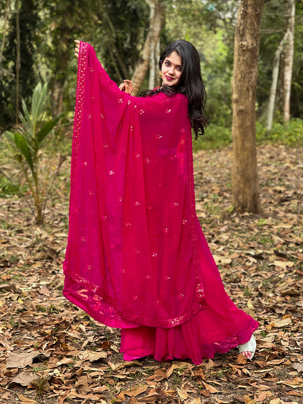 Rani Pink Color Plain Work Blooming Georgette Lehenga Choli Clothsvilla