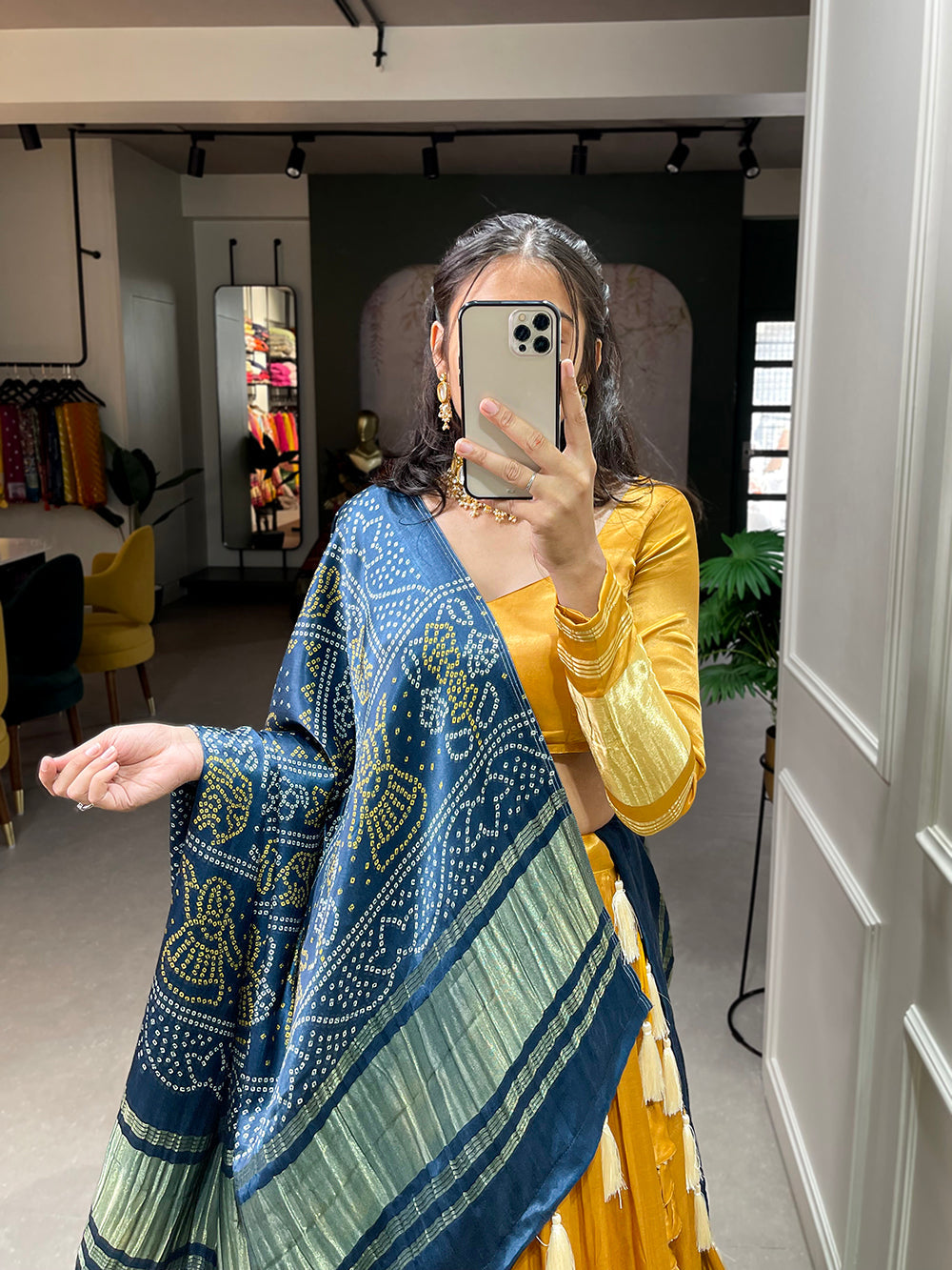 Mustard Color Dyeing With Lagdi Patta Gaji Silk Lehenga Choli ClothsVilla.com