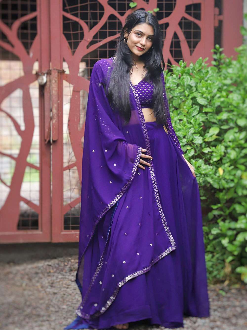 Purple Color Plain Georgette Lehenga Choli With Dupatta Clothsvilla Main image