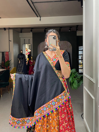 Multi Color Printed With Gamthi Work Cotton Lehenga Choli ClothsVilla.com