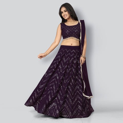 Plum Party Wear Sequins Embroidered Georgette Lehenga Choli Clothsvilla Main image