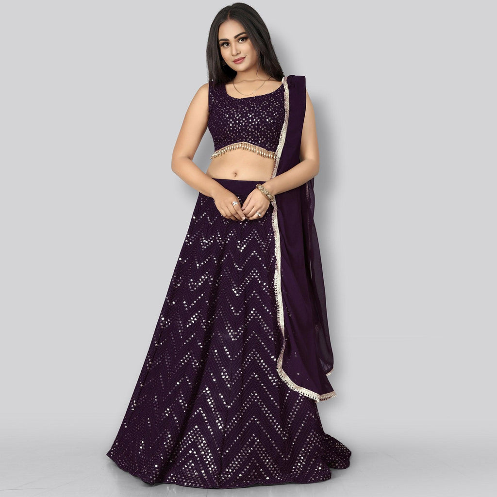 Plum Party Wear Sequins Embroidered Georgette Lehenga Choli Clothsvilla