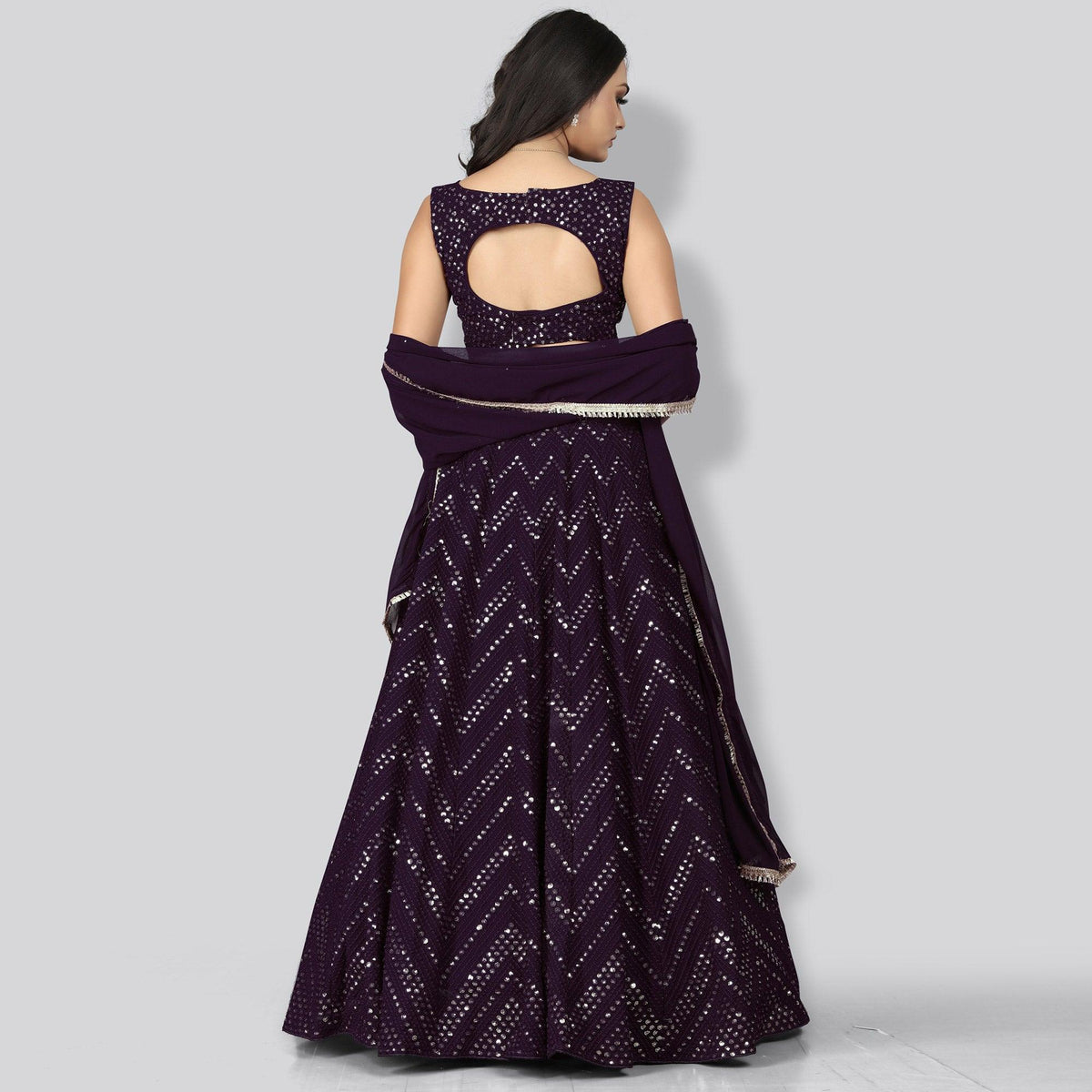 Purple Plum Georgette Gown Party Wear Maxi Dress Prom Dress