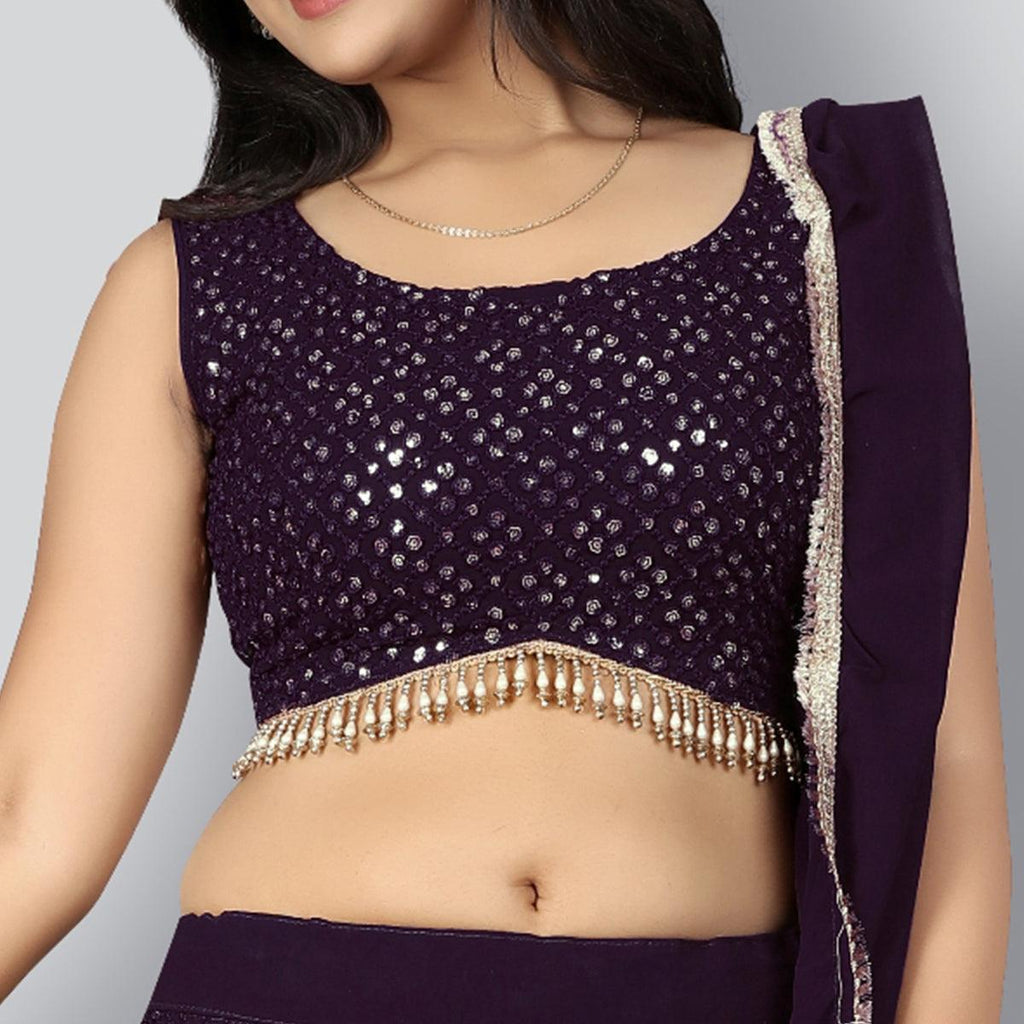 Plum Party Wear Sequins Embroidered Georgette Lehenga Choli Clothsvilla